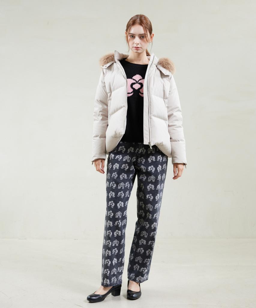 YUJEEOT Fox Fur Goose Down Jumper Beige