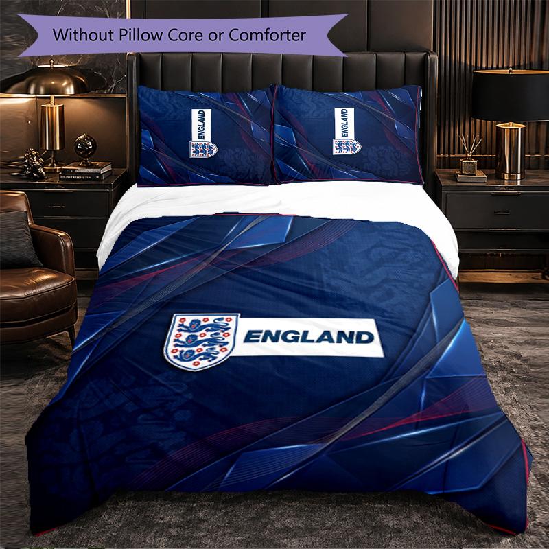 England Football Pattern 3 Pieces Bedding Set Soft Microfiber Duvet Cover with Pillow Cases for Bedroom