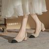 Летающие тканые туфли-одинарки женские средний каблук высокий каблук универсальные дышащие мягкая подошва толстый каблук острый носок весна и осень вязаные