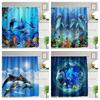 3D Dolphin Bathroom Shower Curtain Waterproof Polyester Fabric Kids Bath Curtain With 12 Hooks Cute Cortinas Washable Home Decor