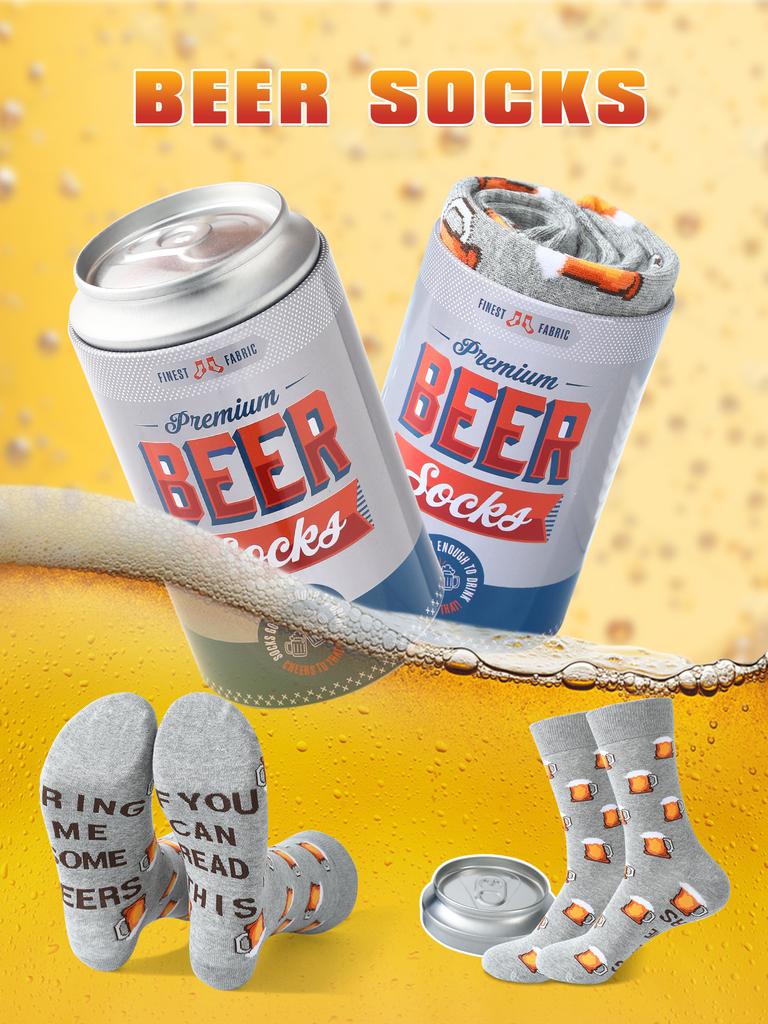 1 пара носков унисекс средней длины с рисунком в виде пивных банок, оригинальный, креативный и интересный подарок, удобные и дышащие, к