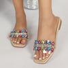 Liyke ПВХ прозрачные тапочки женские плоские туфли модные цветные сандалии с цепочкой из кристаллов и бриллиантов летние пляжные вечерние мюли шлепанцы