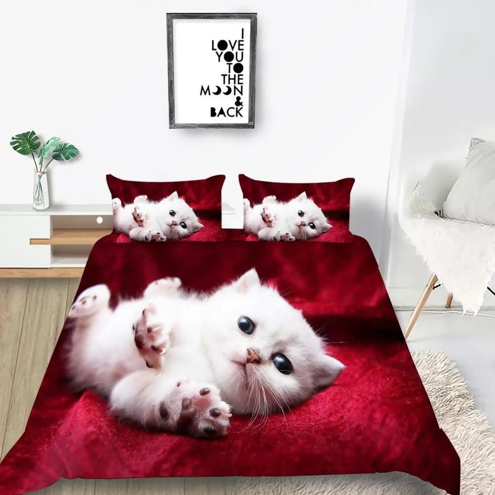 Cat Duvet Cover Collection King Size Microfiber Cute Animal Print Girl Teen Boy Comforter Cover Lovely Kitty Series Pattern Bedding Collection