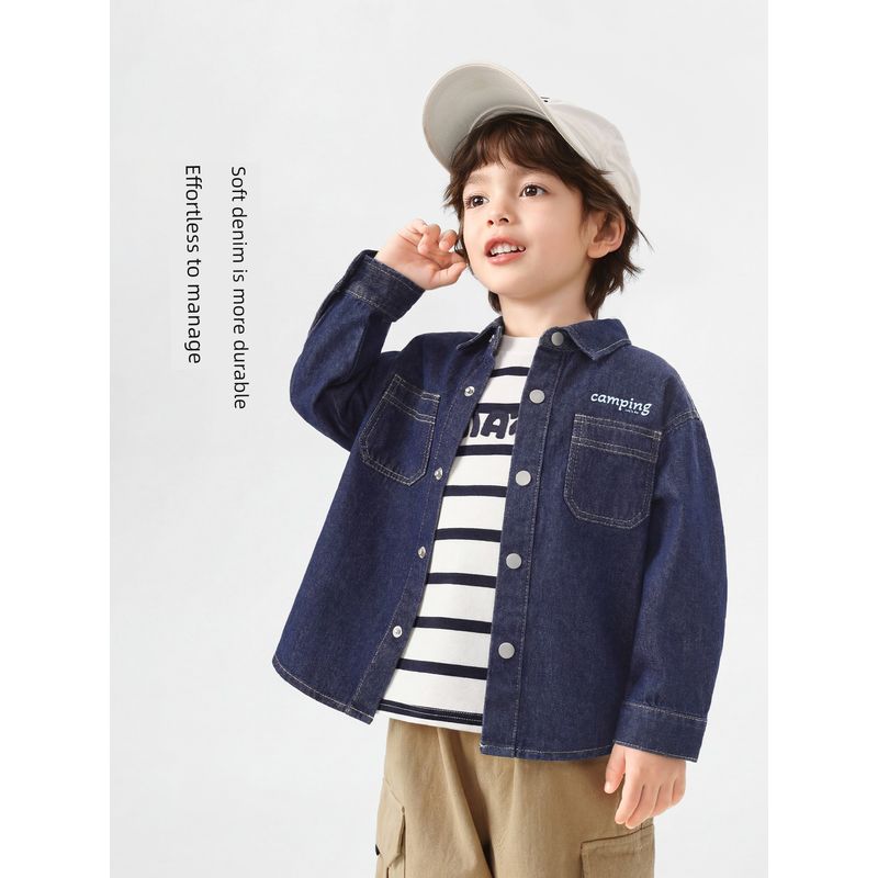 Right European Style Boys' Soft Denim Shirt Spring 2026 New Children's Clothing Baby Kids' Shirt Top Korean Style Jacket Trendy