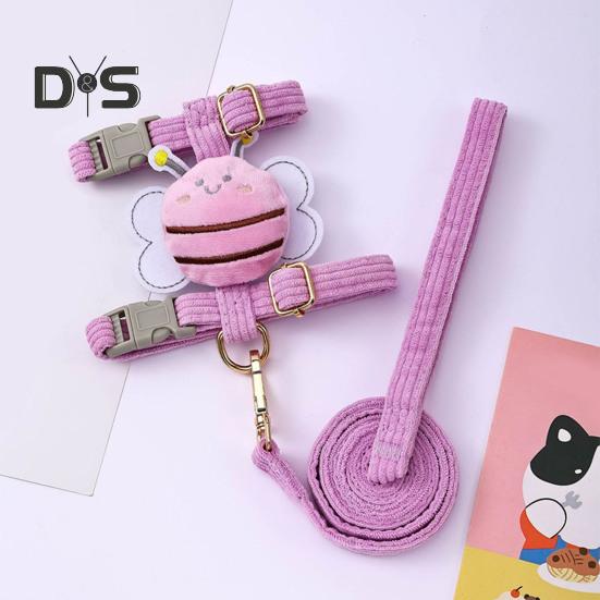 Комплект шлейки и поводка для кошек, регулируемая шлейка для котят с защитой от побега и рисунком пчелы для маленьких и средних кошек и собак на открытом воздухе