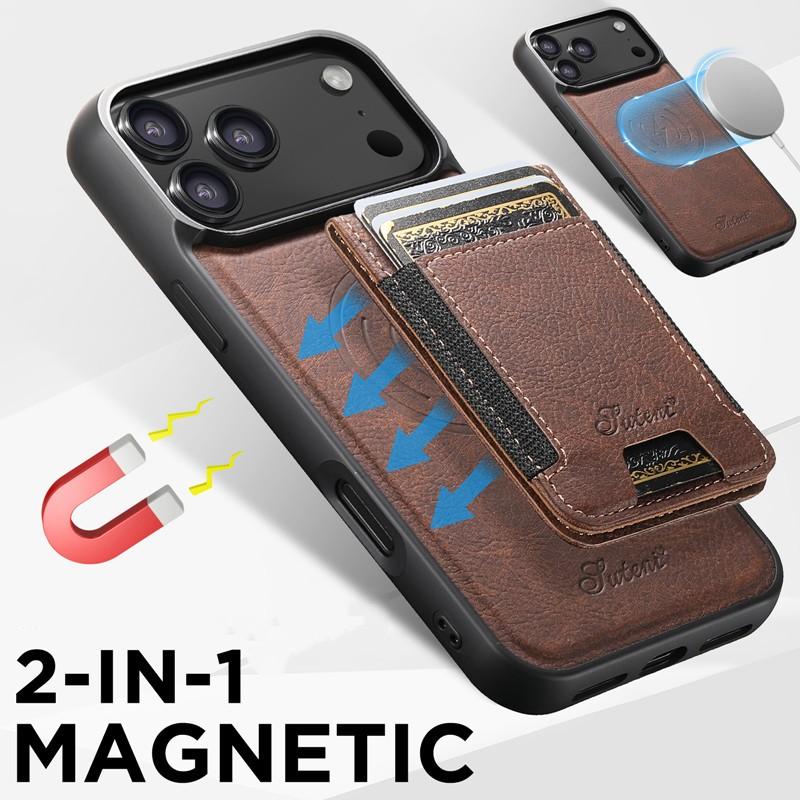 2 IN 1 N52 Magnetic Attraction Wallet Case For iPhone 17 12 13 14 Plus 15 16 Pro Max 16e 17e Air For Magsafe Retro Leather Cover