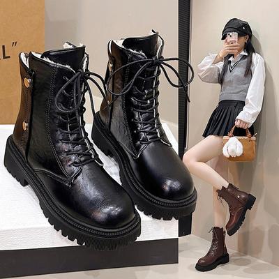 -Хлопковые ретро ботильоны на платформе большого размера, женские новые зимние ботинки Мартин с круглым носком