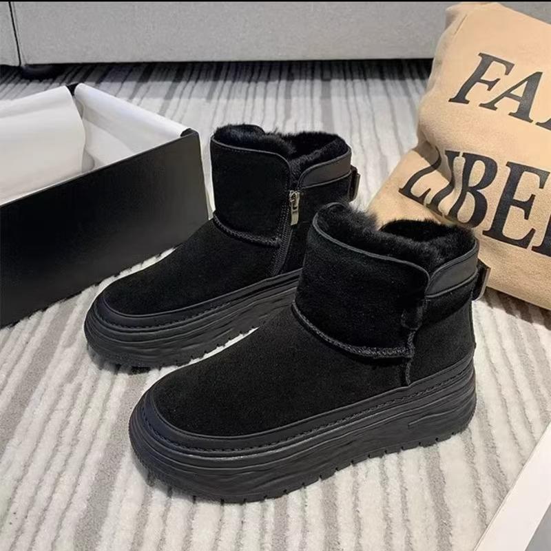 Женские зимние ботинки на толстой подошве 2024 года, новые, зимние, ретро, замшевые, модные и удобные, в иностранном стиле, пушистые, большие, хлопковые ботинки