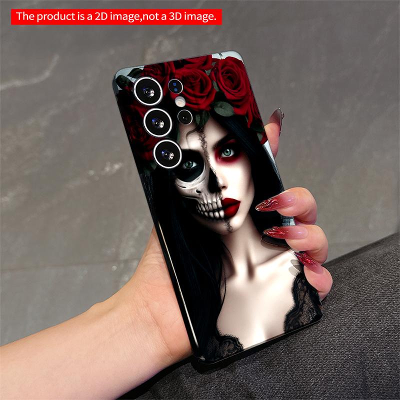 2DFlat Samsung phone case Red Roses & Skeleton Face Phone Case Applicable to Galaxy S22 S23 S24 S25ULTRA S26 A12 A13 A14 A15 A16