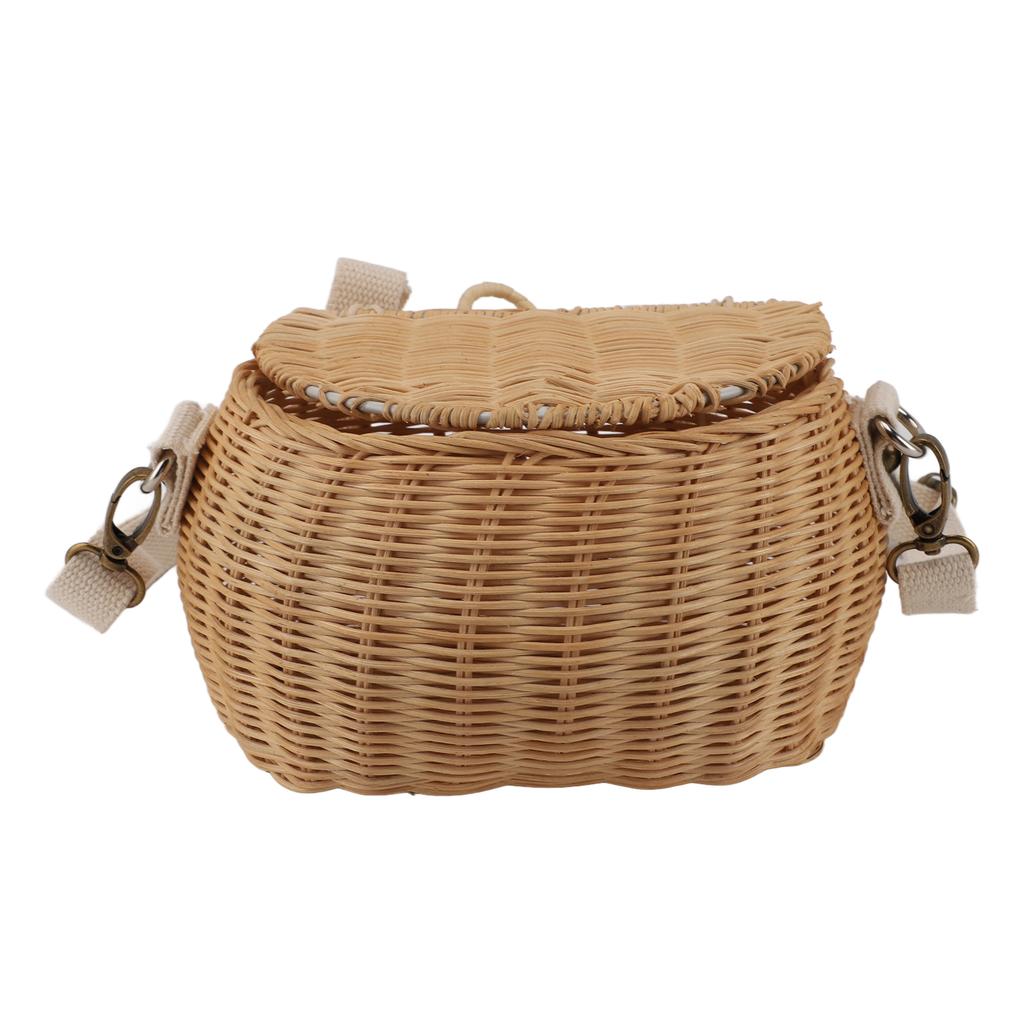 Детская велосипедная корзина Простой дизайн крышки Регулируемый ремешок Легкая Прочная Детская плетеная корзина для велоспорта, школы, путешествий