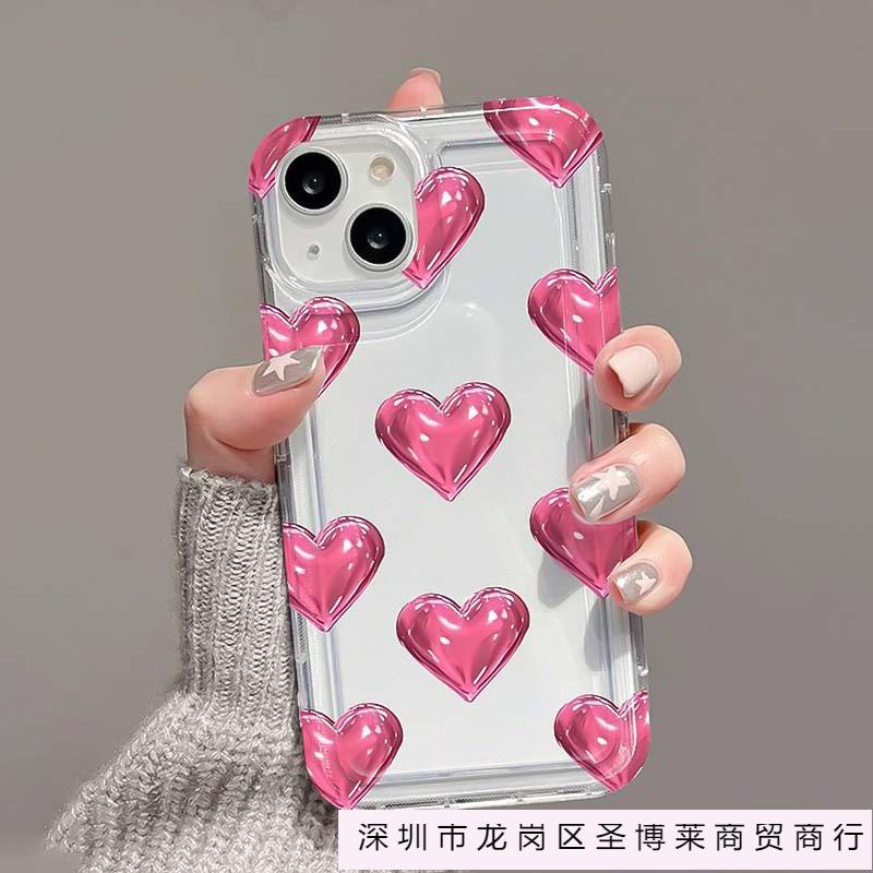 Плоский 3D Розовое Сердце для чехла телефона Apple iPhone11/12/13Pro/14/15/16 promax