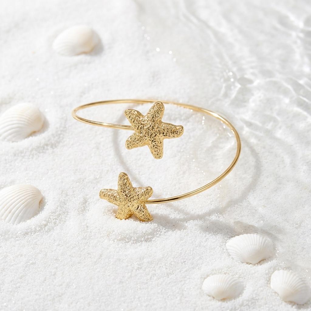 Minimalist Starfish Upper Arm Cuff Bracelet for Women Adjustable Open Bangle Summer Beach Party Jewelry