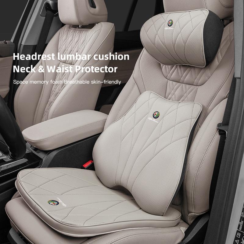 AGM1 Memory Cotton Car Seat Covers Breathable Neck Pillow Lumbar Support For Alfa Romeo Giulietta Mito 159 Giulia Stelvio 156 147