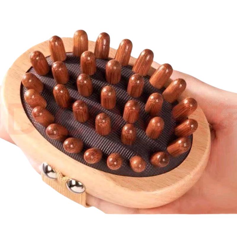 Массажная щетка из грушевого дерева для меридианов: Дренаж меридианов всего тела, сжигание жира, скребок для живота из чистой латуни.