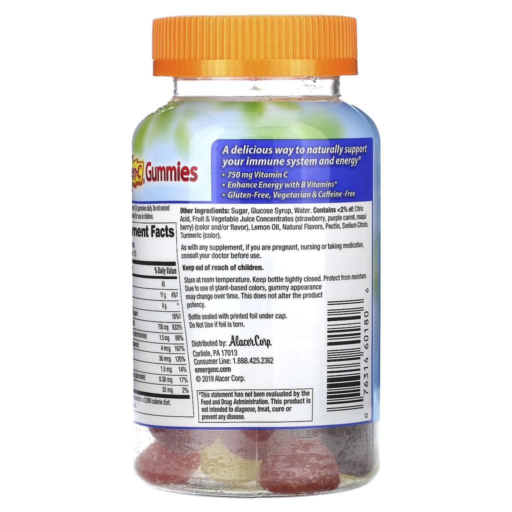Emergen-C, Immune Boosting Gummies, Strawberry, Lemon & Blueberry, 45 Gummies