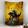 A dark sorceress leads undead warriors and a beast against a fiery sky. Patterned tapestry for bedroom and living room home decor
