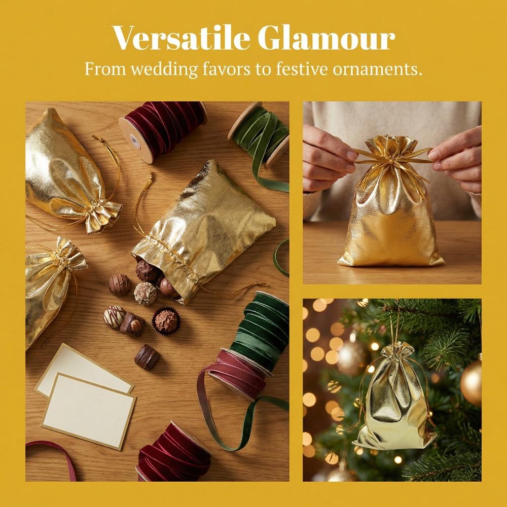 35Pcs Gold Organza Drawstring Gift Bags For Her/Him - Suitable For Weddings, Parties, Christmas Candy Bags, Can Hold Jewelry, Candies3.94* 5.91inch