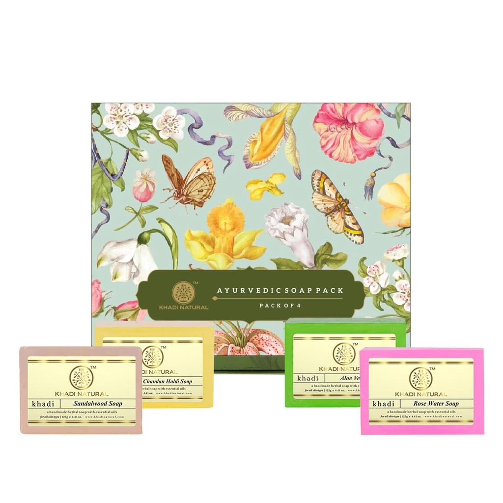 KHADI NATURAL Набор мыла 4 шт. по 100 г | Ручное мыло для ванны с эфирными маслами для гладкой, увлажненной кожи