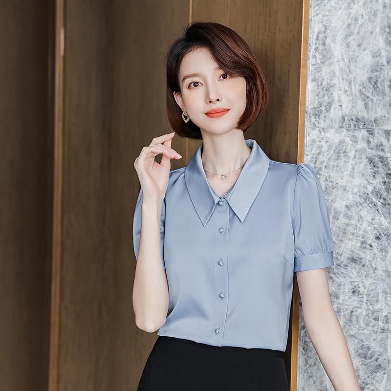 Женская белая шифоновая рубашка с коротким рукавом - Модный профессиональный летний топ