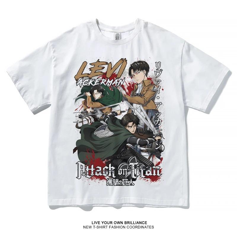 Anime Attack On Titan T Shirts Oversized Vintage Washed Shingeki No Kyojin T-shirt Short Sleeve Manga Eren Mikasa Levi Tops Tees