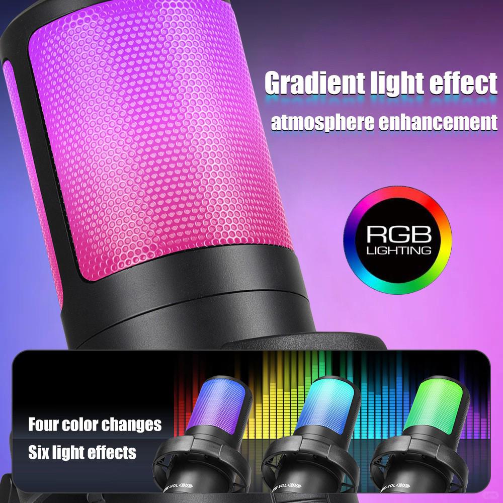MS15 RGB Игровой USB-микрофон для киберспорта: Красочный конденсаторный микрофон для прямых трансляций, пения и использования с компьютером