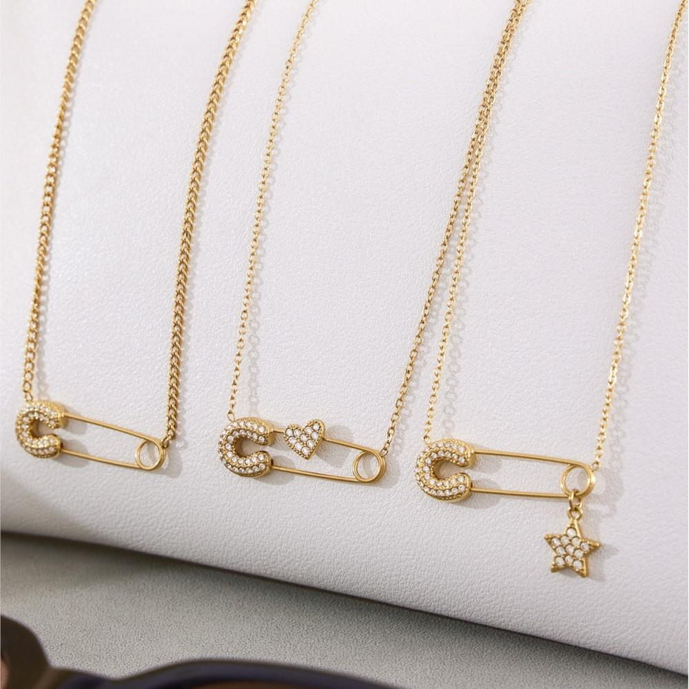 Dainty Zircon Pave Safety Pin Necklace In Stainless Steel 18k Gold Plated Tiny Chain Pendant Necklaces Charm Necklace For Women
