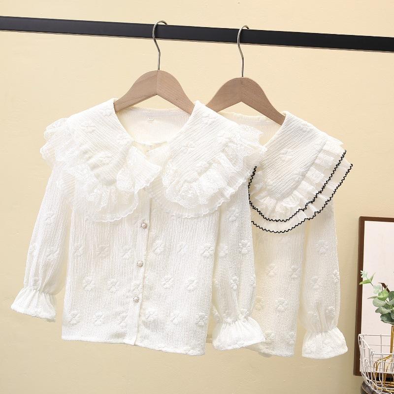 Spring Autumn Lapel Tops Girls British Style Long-sleeved Shirts Princess Shirts Children's Clothing