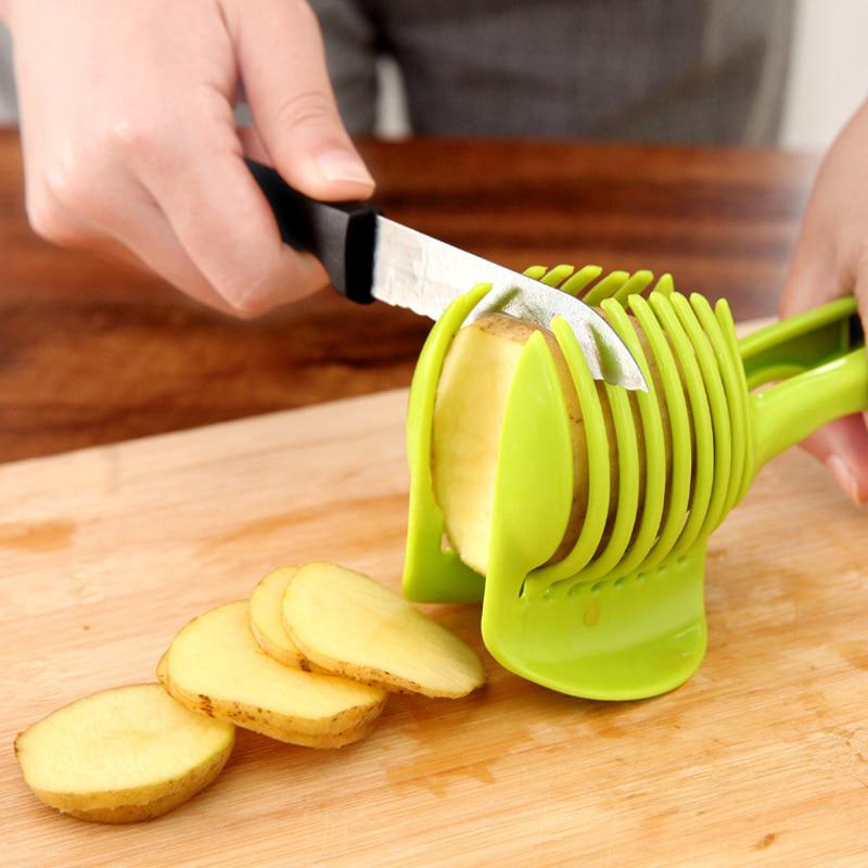 Plastic Potato Slicer Tomato Cutter Tool Shreadders Lemon Cutting Holder Cooking Tools