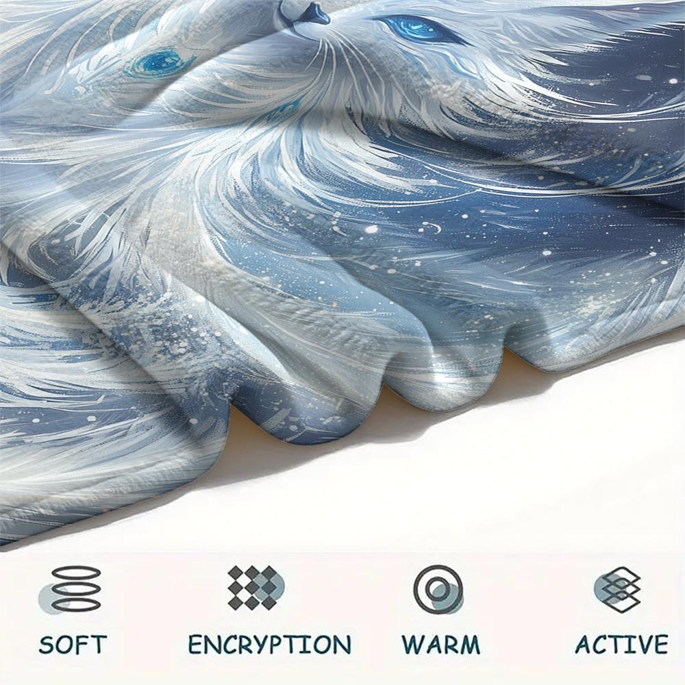 White Fox pattern Flannel Blanket, High quality Comfortable for All Seasons, Home Decor, Warmth and Comfort, Perfect for Gifts.
