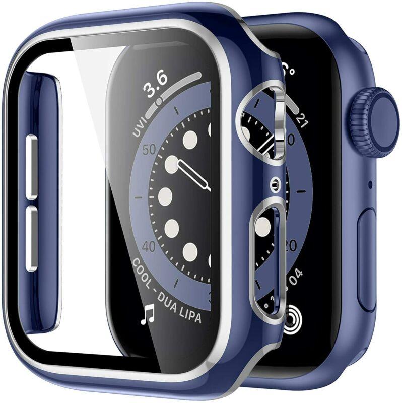For Apple Watch SE 40mm 44mm 42mm 38mm Two-Color Hard Case Tempered Glass Film Screen Protector