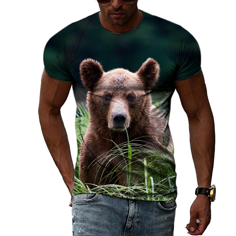 Летние оригинальные футболки с изображением медведя и животного, мужские повседневные футболки с интересной индивидуальностью и круглым вырезом с 3D принтом и короткими рукавами, уличная одежда