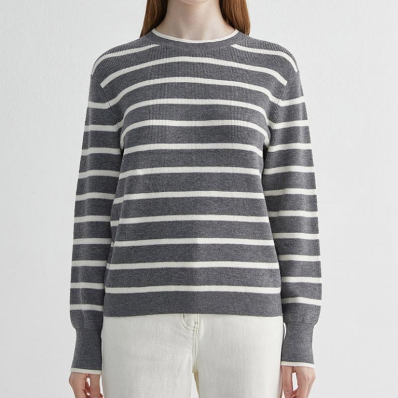  Shs Miss  Wool Stripe Round Neck Knit Sskpoo42050