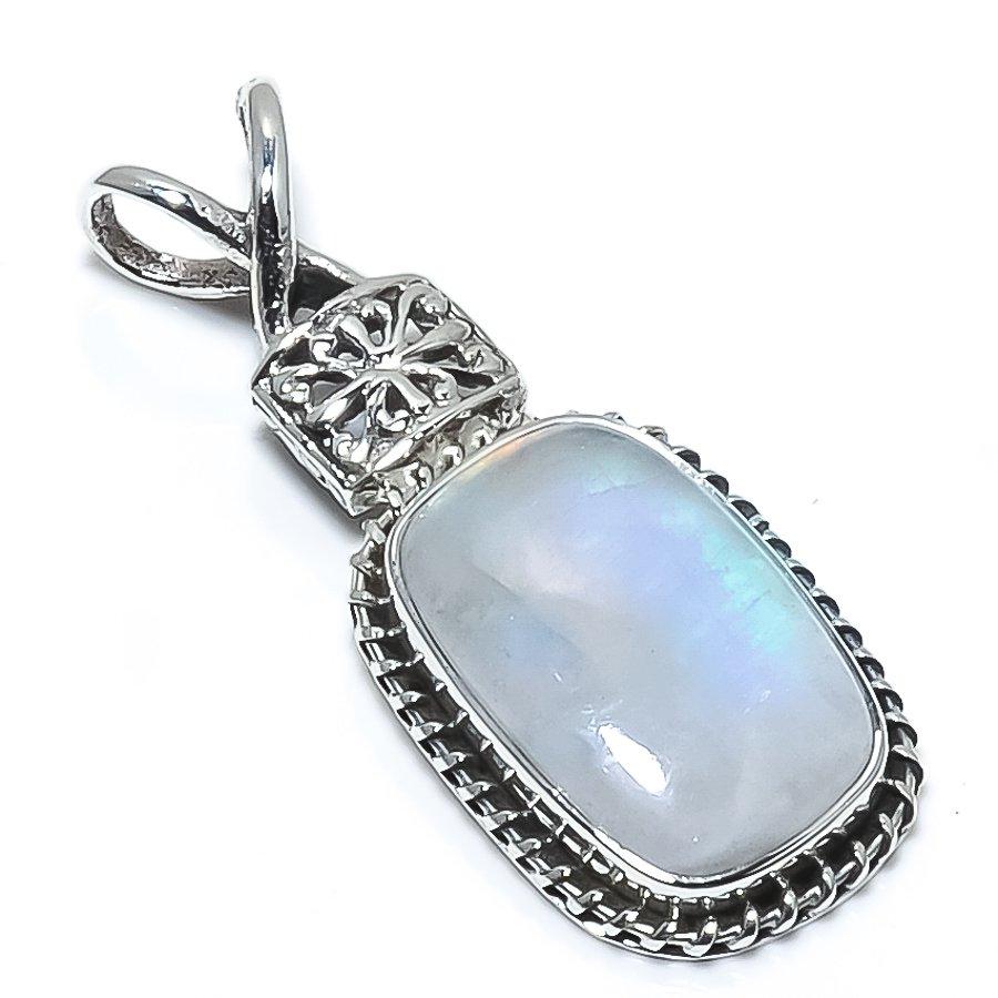 Подвеска из натурального радужного лунного камня 925 пробы из стерлингового серебра 1,62 дюйма u3B82