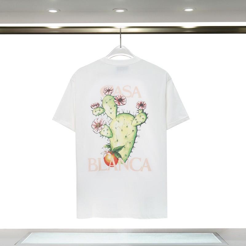 Casablanca Short Sleeve T-Shirt Couples Round Neck Loose Fit Cotton Casual Daily Wear