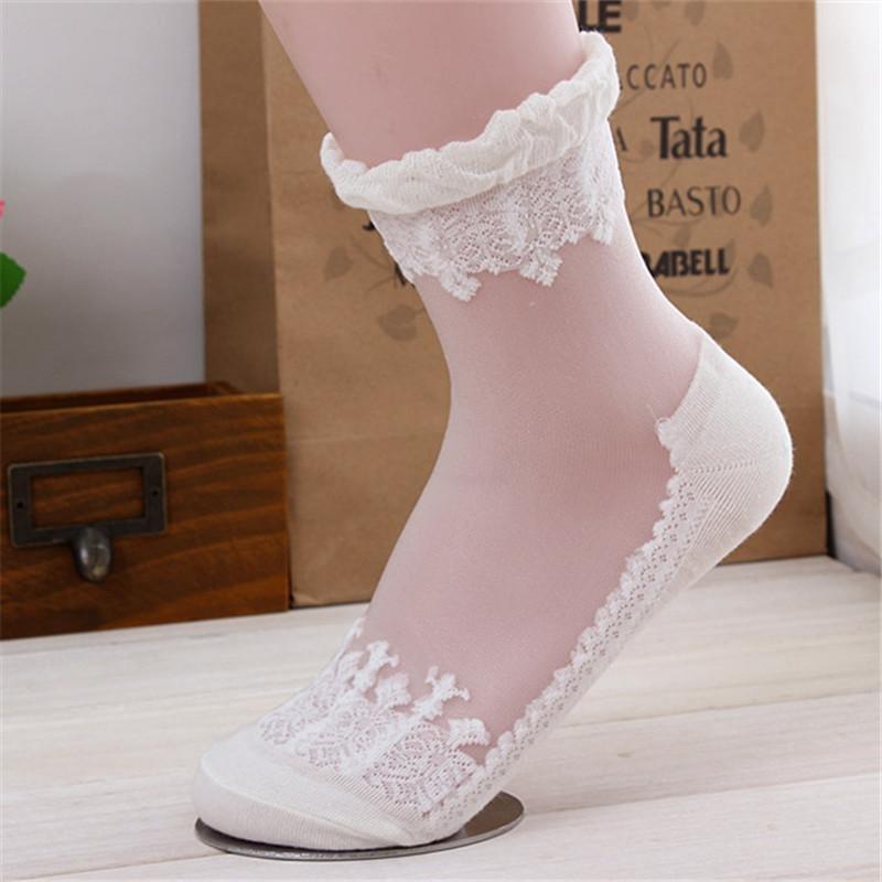 Fashion Women Girl Ultrathin Transparent Lace Socks Short Stockings Beautiful Crystal Silk EMA