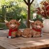 Small Party Souvenirs 2Pcs Christmas Highland Cow Figurine, Resin Yak Statue with Red Animal Figurines for Desk Scarf, Cute Desktop Ornaments
