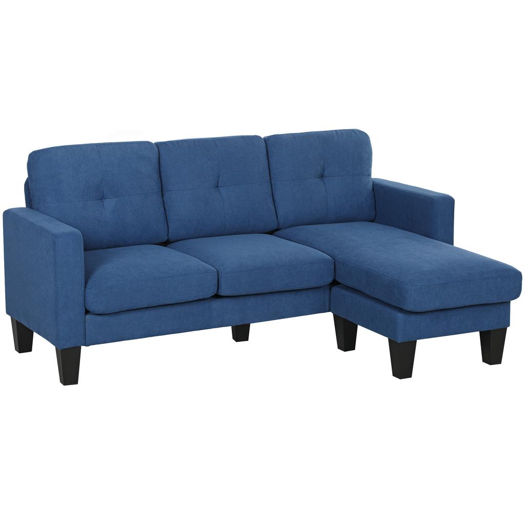 Reversible Chaise Longue Sofa, Steel Frame, Chenille, 186 x 130 x 84 cm, Blue