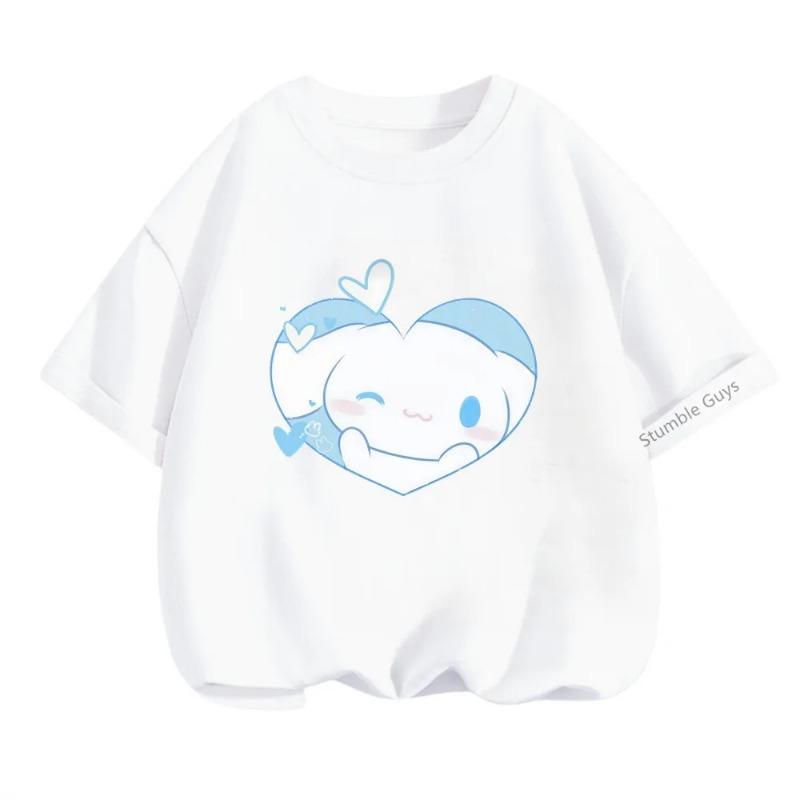 Мультяшная футболка Sanrio с Киннамороллом для детей 3-14 лет, одежда для мальчиков и девочек, летние повседневные топы