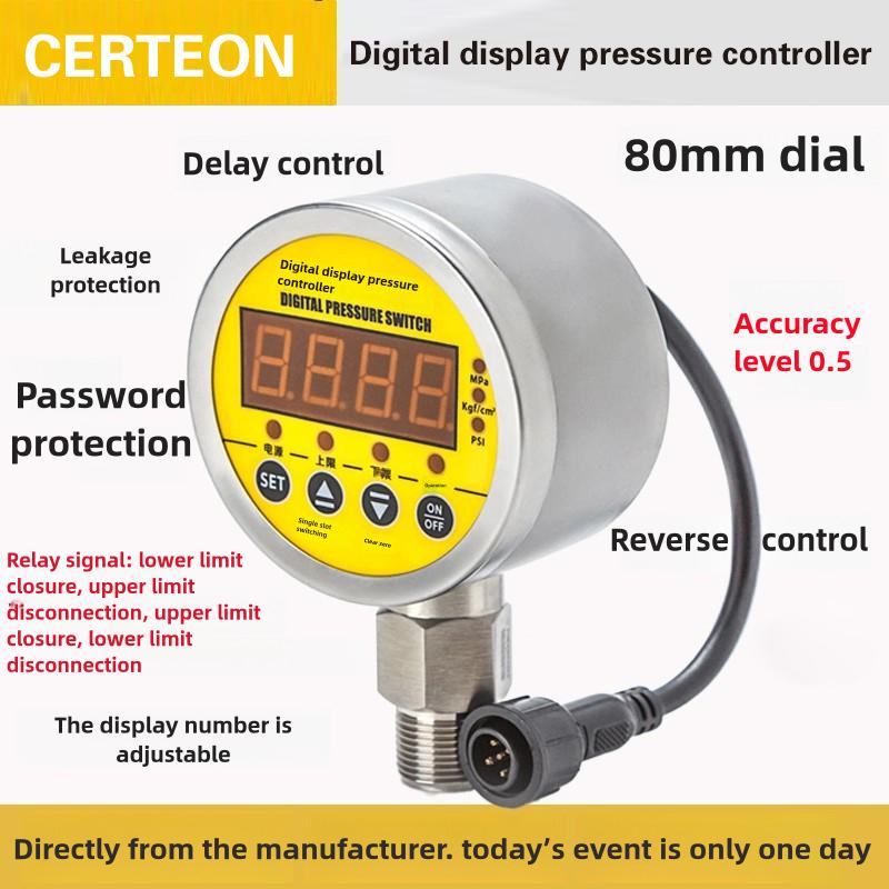 MD-S800E 304 Stainless Steel Digital Pressure Controller DC24V AC220V 0-100MPa Relay Output Pressure Switch for Water Pump