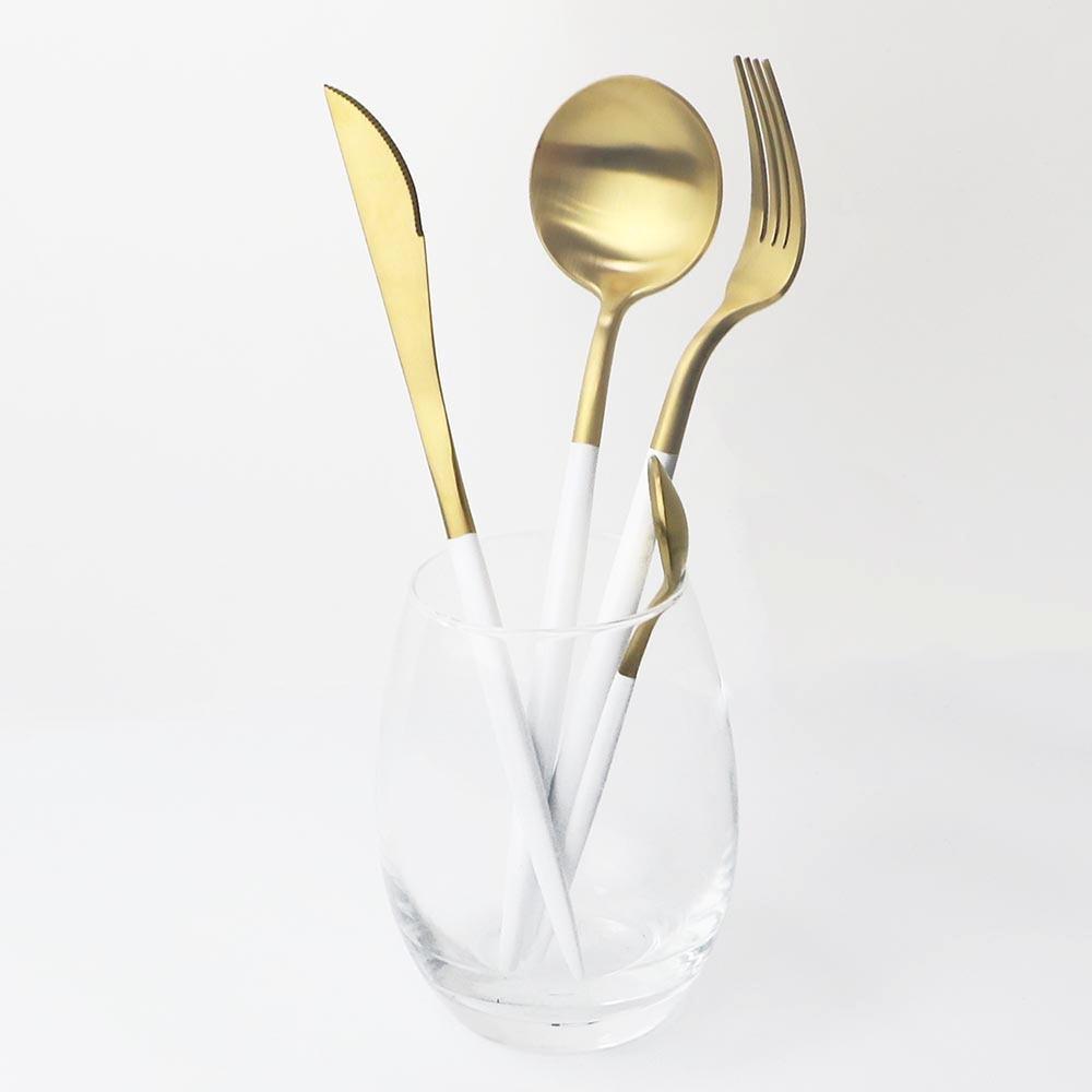 4Pcs/set Gold Cutlery Set Round Fork Knife Spoon Dinnerware Set 18/8 Stainless Steel Matte Tableware Set Wedding Flatware Set