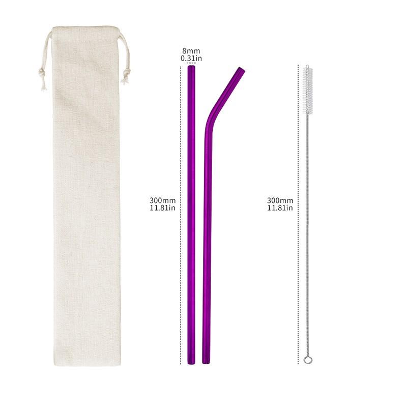 304 stainless steel straw set, reusable with cleaning brush bag