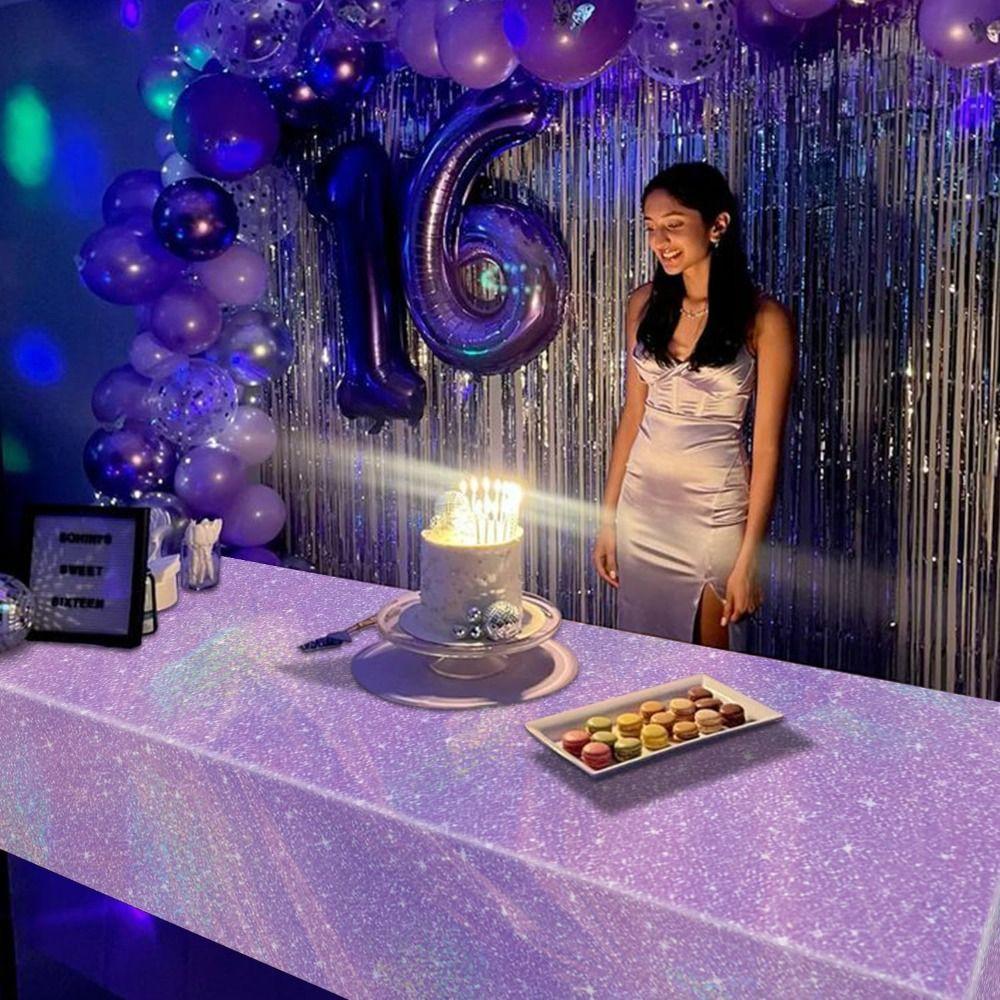Purple Laser Disposale Tablecloth Aluminum Film Party Decoration Birthday Wedding Party Supplies
