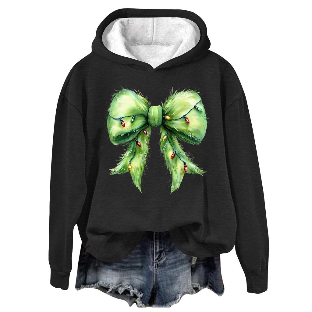 Women's Fashion Casual Long Sleeve Christmas Printed Round Neck Hooded Sweatshirt Top