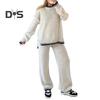 Комплект из 2 шт./комплект, зимний свитер, штаны, свободный трикотажный свитер с длинными рукавами, широкие теплые брюки, повседневная одежда для школы, домашняя одежда, спортивная одежда