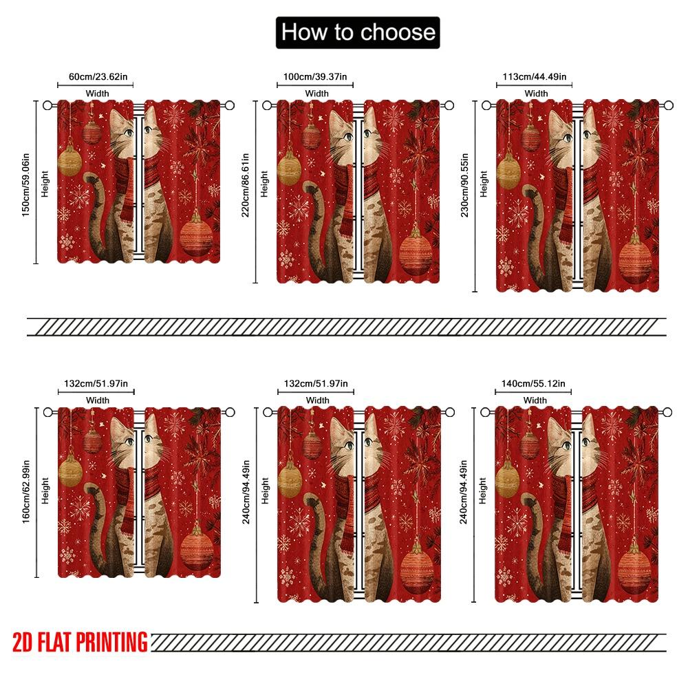 2Pcs,2D Plane Printing Light Filtering Curtains Snowflake Cat 100% Polyester (Without Rod) Festive Ldeal For Bedroom And Various