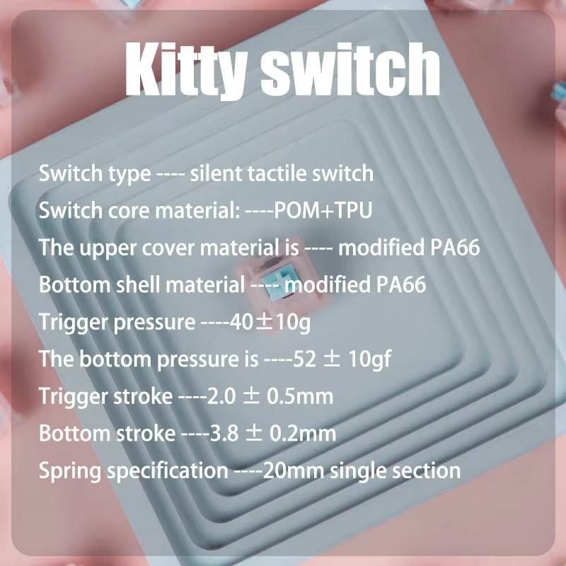 Outemu Kitty Silent Switch 5-контактный тактильный 52 гс Механическая клавиатура Бесшумный переключатель Розовый молочный корпус Заводская смазка Превосходное ощущение Кастомный
