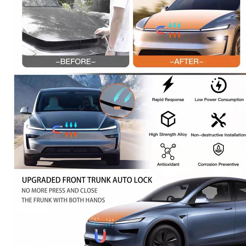 Для Tesla Model Y Juniper 2025 Автомобильный передний багажник Мягкое закрытие Замок Передний багажник Автоматическое закрытие Электрическая крышка Автоматический замок Закрыватель Model 3