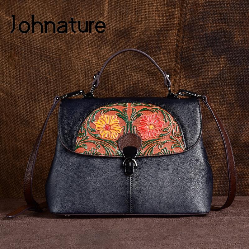 Johnature Женская сумка из натуральной кожи в стиле ретро, ​​роскошная сумка для отдыха, сумки на плечо и через плечо из воловьей кожи