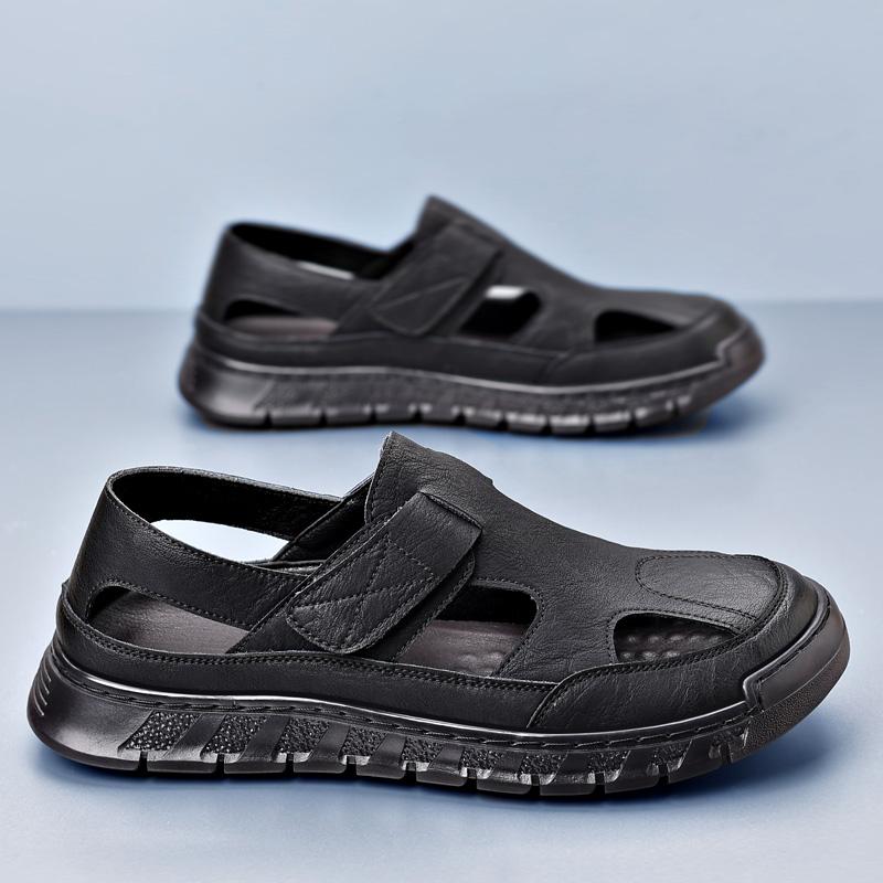 Fashion Men Soft Sole Comfort Sport Sandals Outdoor Light Beach Split Cow Leather Hollow Out Shoes Summer Anti-Slip Casual Men Sandals