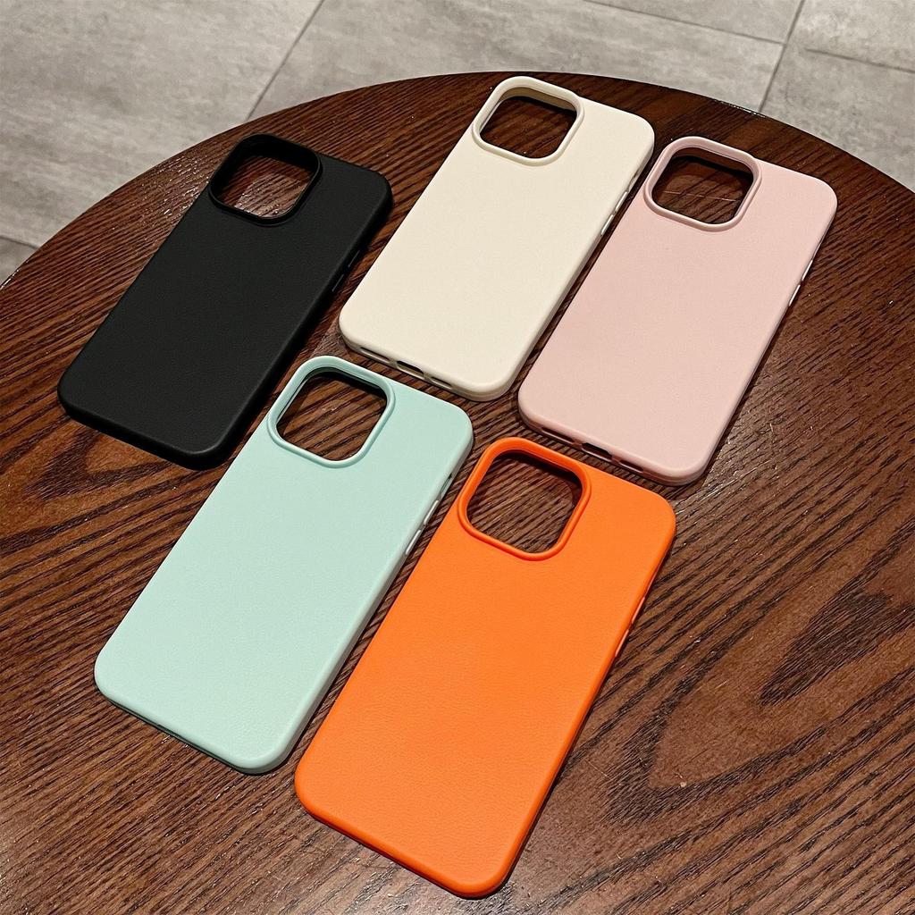 Niche High End Sense Suitable for IPhone17promax Solid Color Leather Pattern Apple 16 Mobile Phone Case 13 12 Soft Shell 11